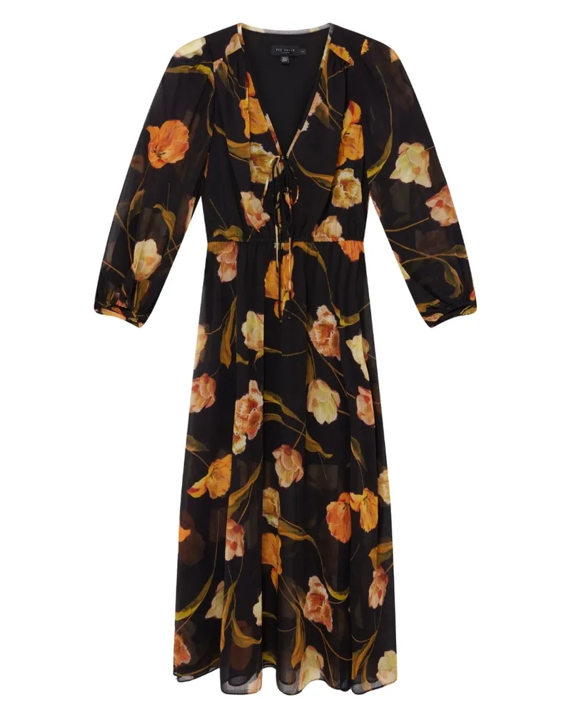 Ted Baker Midikleid mit Netzoberteil - Schwarz Schwarz