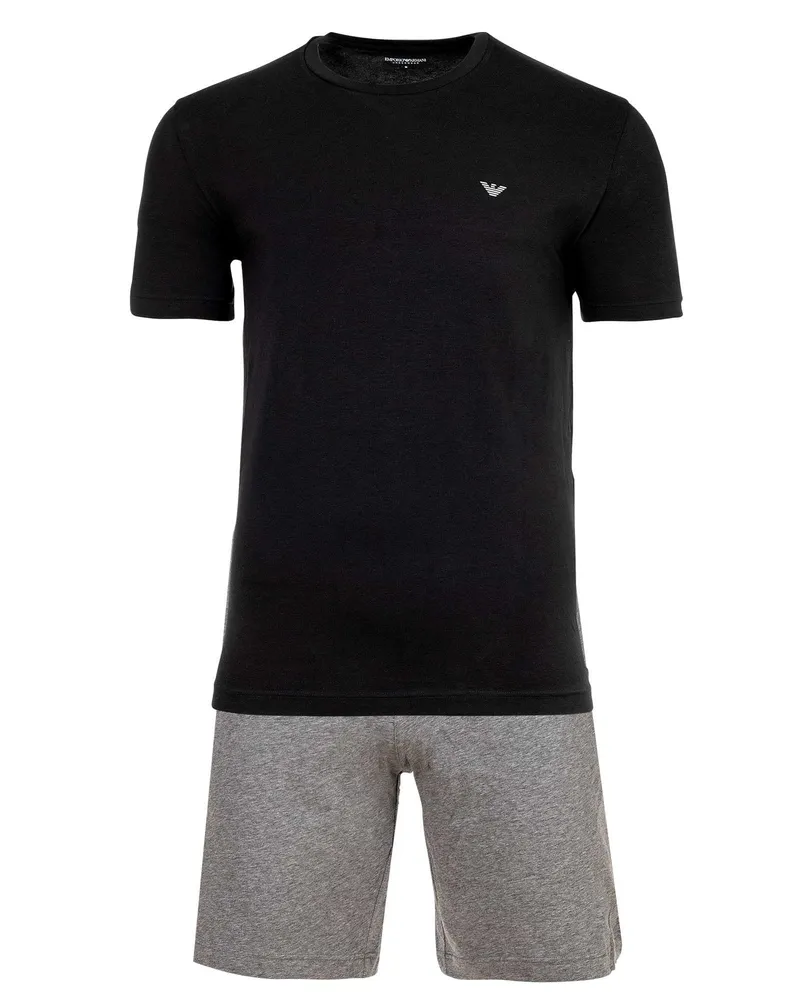 Emporio Armani Kurzärmeliges Pyjama-Set, Blau Schwarz