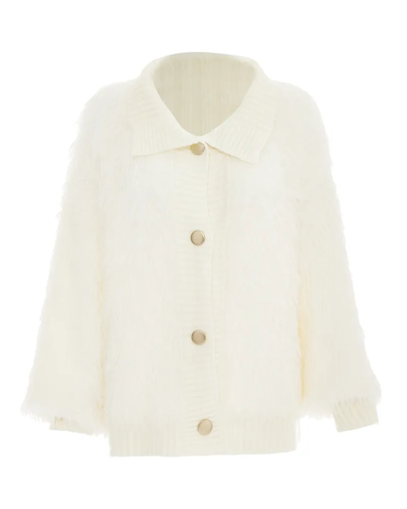 FAINA Strickjacke Damen Wollweiß Wollweiß