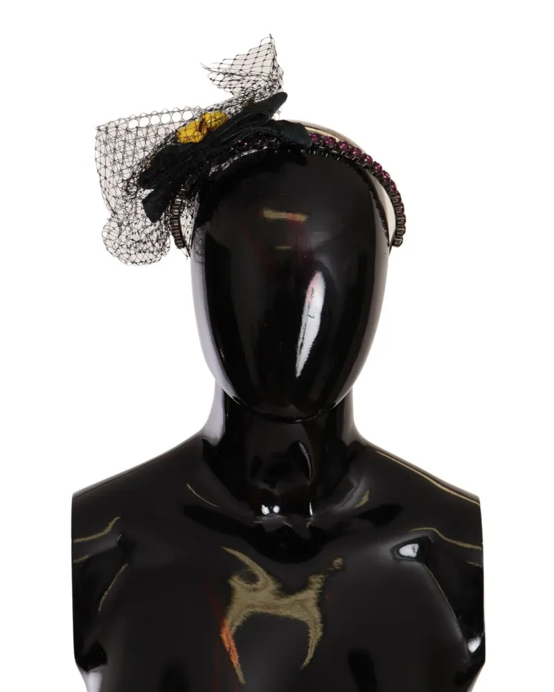 Dolce & Gabbana Silver Tiara Crystals Fruits Black Mesh Diadem Women's Bandband Schwarz