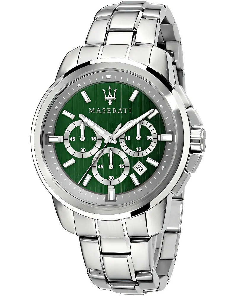 Maserati R8873621017 Successo Chronograph Herrenuhr mit grünem Zifferblatt Silber