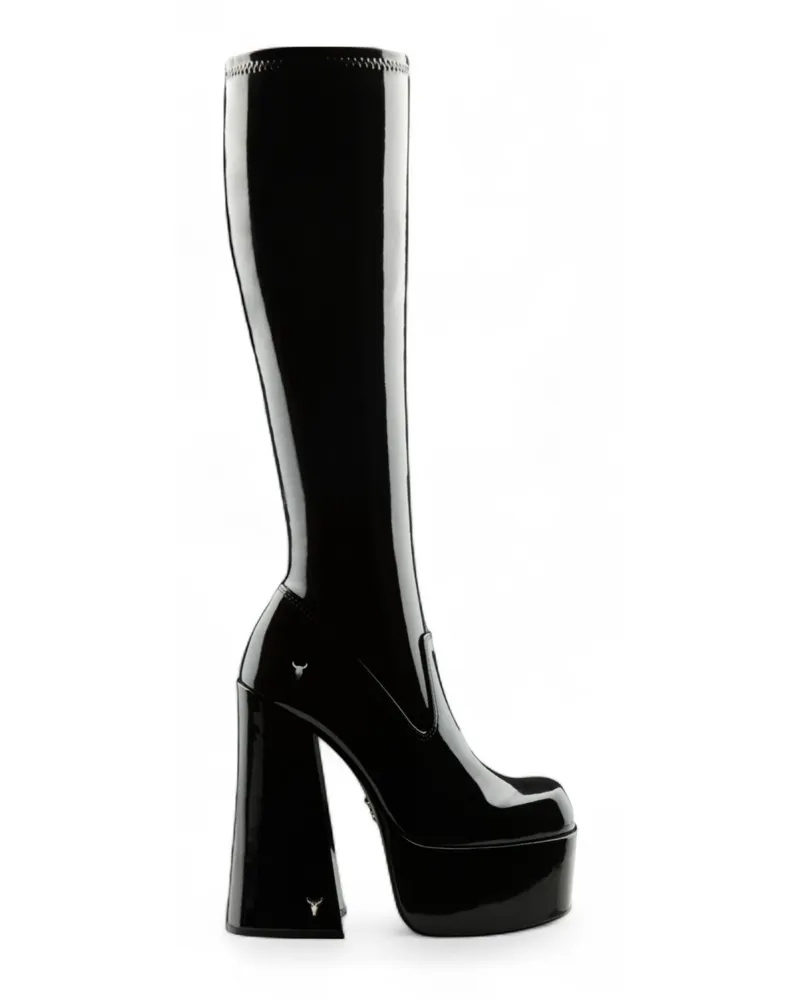 WINDSOR SMITH Windsorsmith Damen-Stiefel mit kniehohem Plateau und Gothic-Absatz, Schwarz - Saucy Schwarz