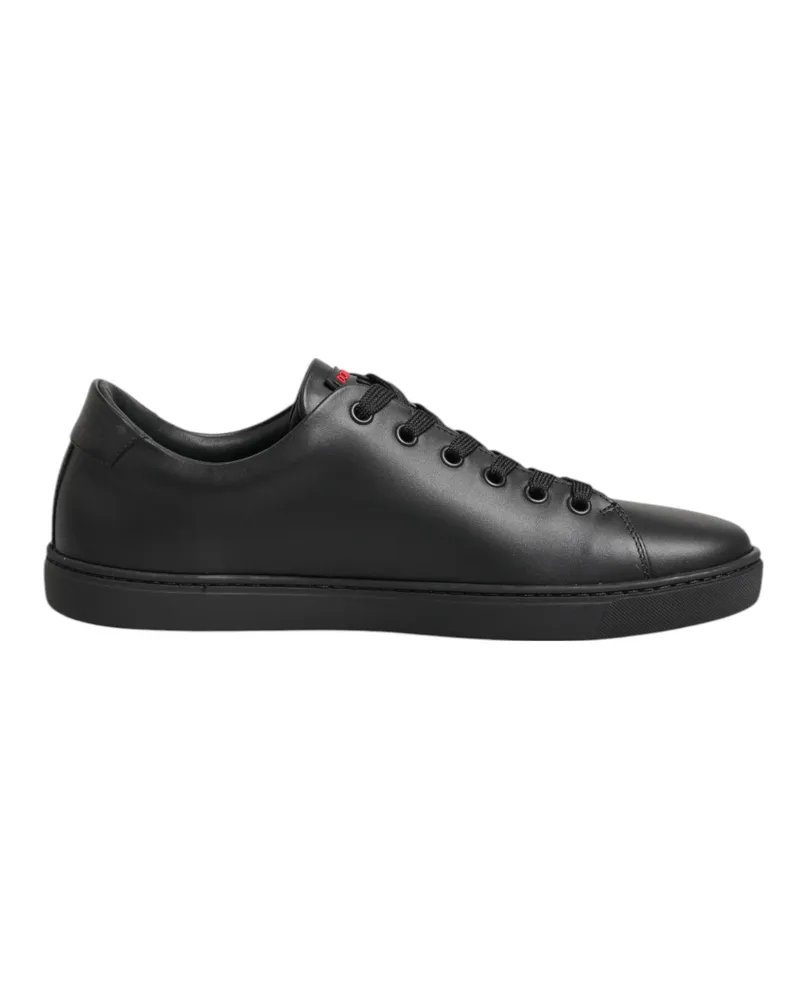 Dolce & Gabbana Schwarze Leder Kristallherz Sneakers Schuhe Schwarz