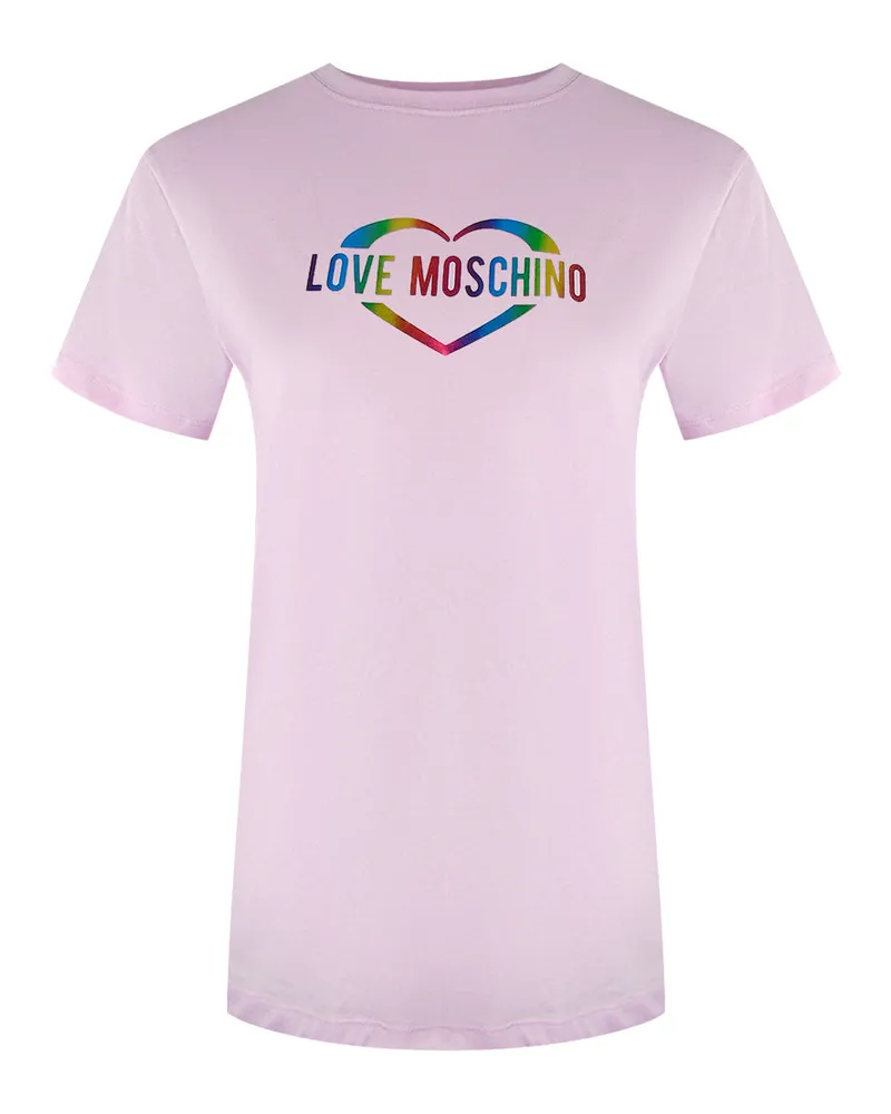 Moschino T-shirt Mit Mehrfarbigem Herzlogo In Pink Rosa