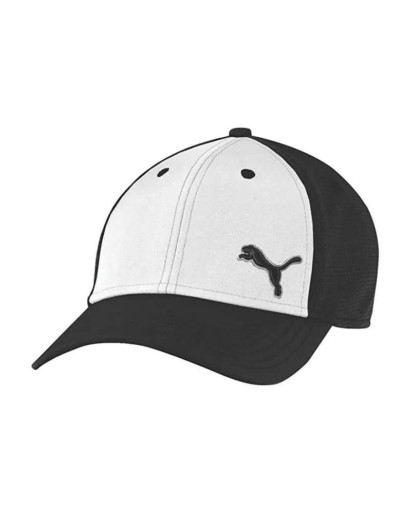 Puma Back 9 Stretch Mesh Fit Black Herren Golf Cap 908271 01 Weiß