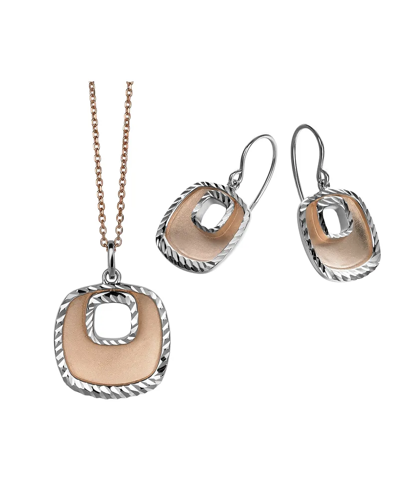 Orphelia Damen 925 Sterling Silber Set: Kettenanhänger + Ohrringe - Silber/Rosé SET-5188 Silber
