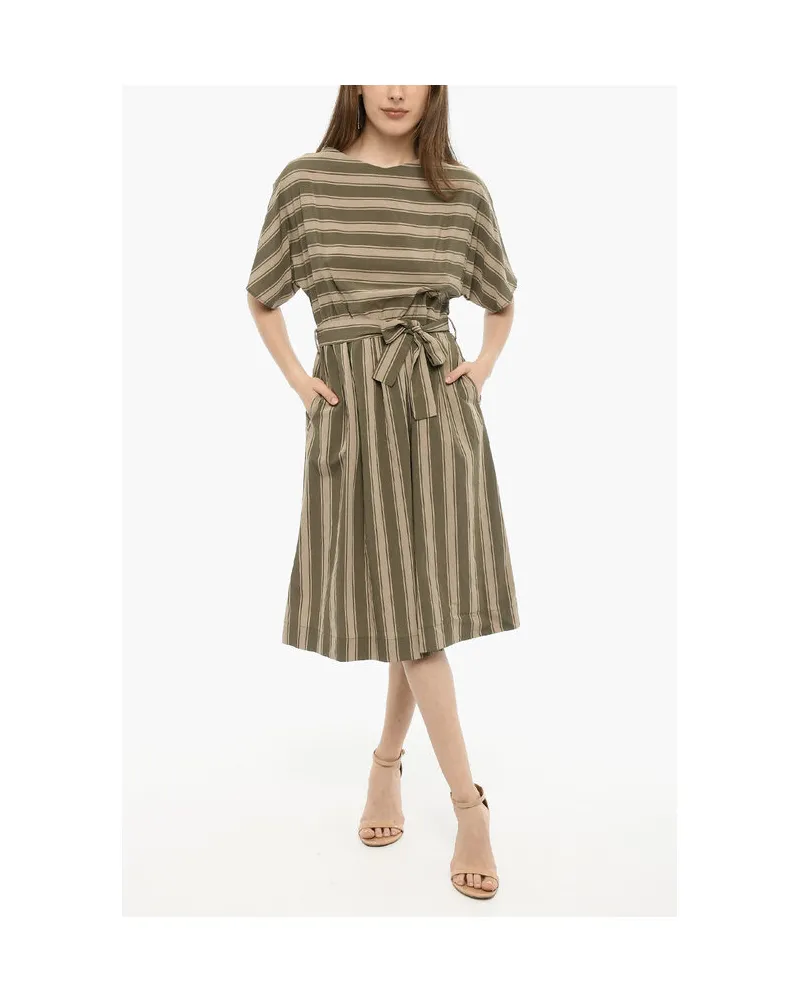 Woolrich Bayadere Gestreiftes SCULLY Maxikleid mit Gürtel in Beige, Verde Beige