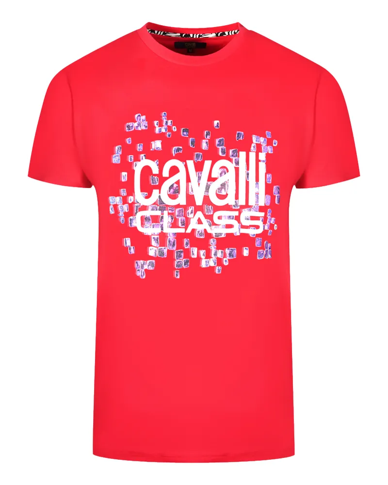 Roberto Cavalli Skalen Design Logo Rotes T-Shirt Rot