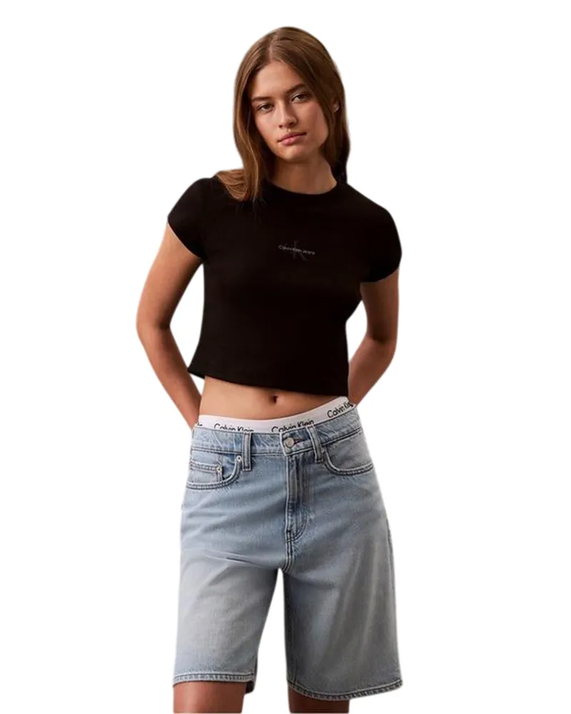 Calvin Klein Kurzes Top für Damen, gerippt (Schwarz Schwarz