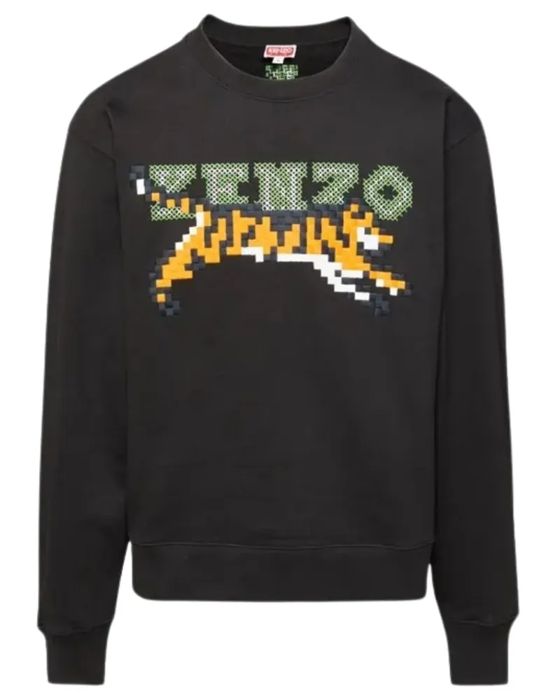 Kenzo Paris Digital Tiger Design Schwarzes Sweatshirt Schwarz