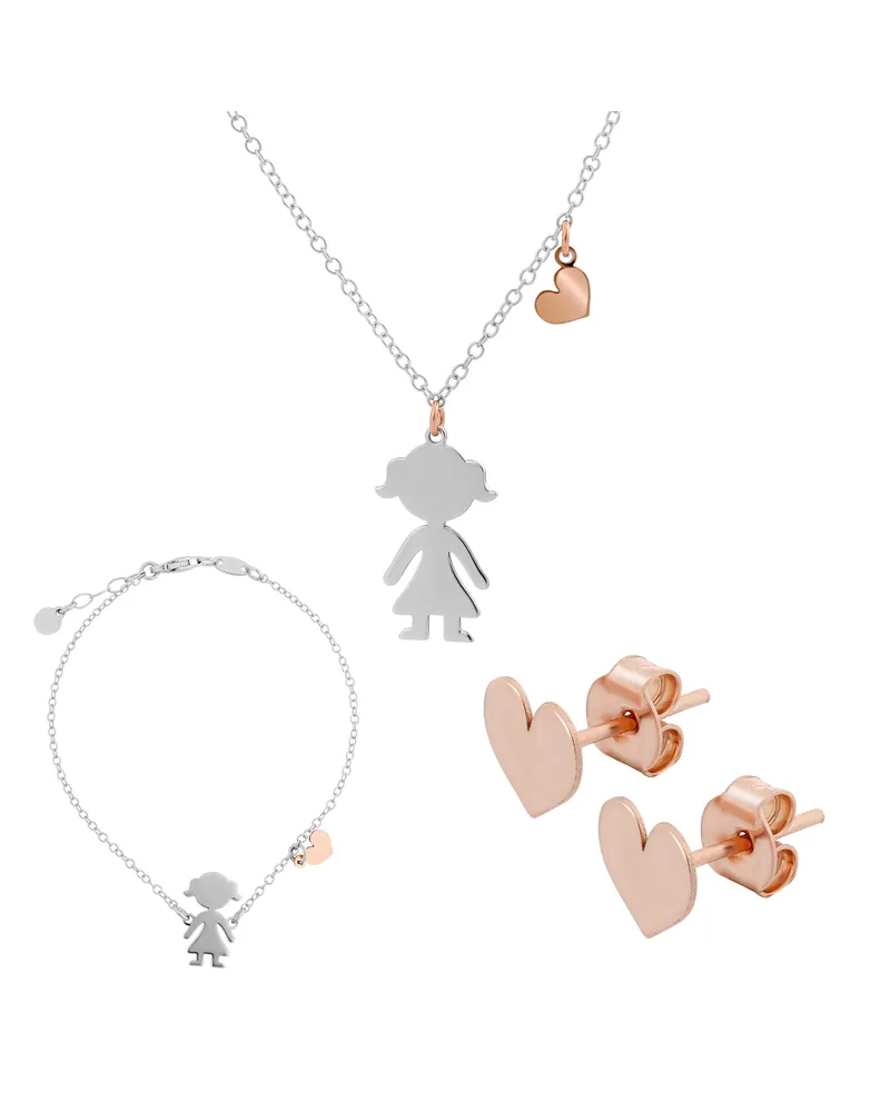 Orphelia Lyra' Damen 925 Sterling Silber Set: Kette + Armband + Ohrringe - Silber/Rosé SET-7390 Silber