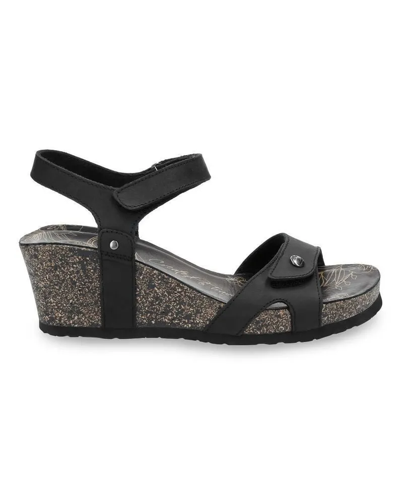 Panama Jack Damen-Sandalen „Julia B1“ aus schwarzem Leder mit Keilabsatz Schwarz