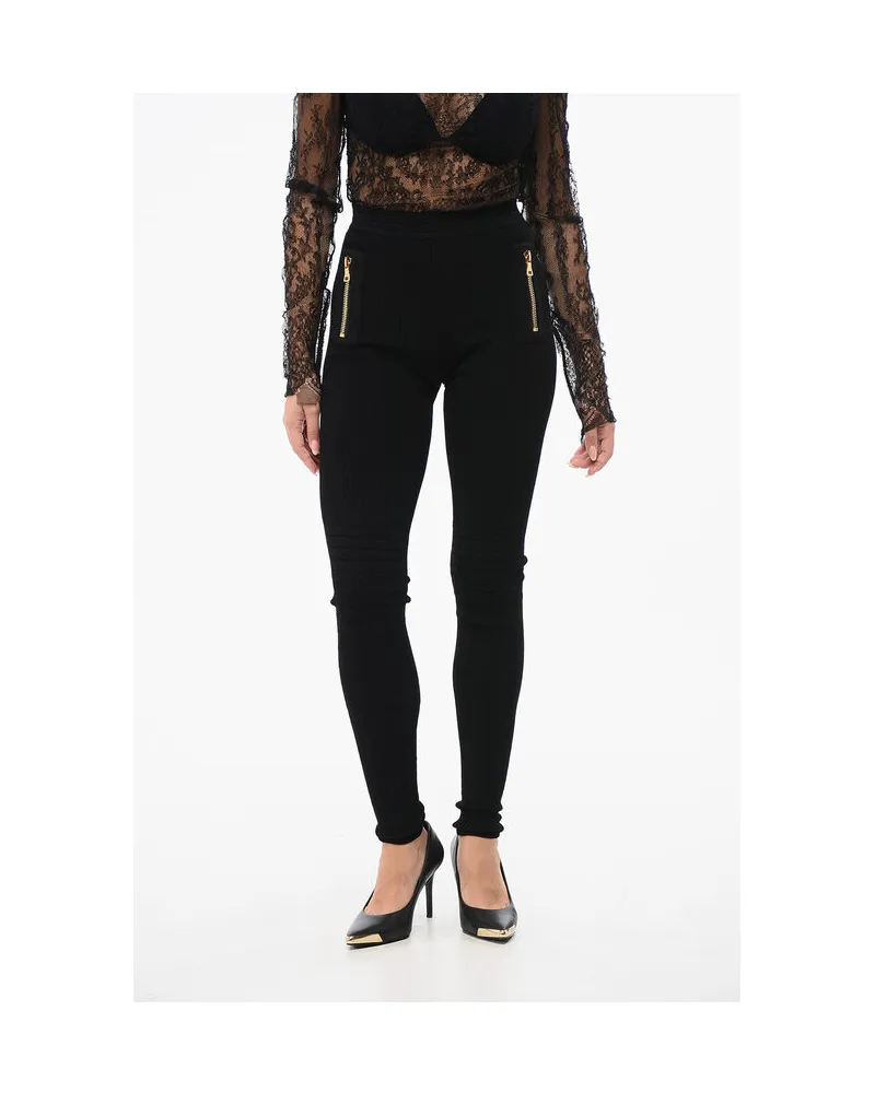 Balmain Gestrickte Leggings mit Reißverschlussdetail - Schwarz Schwarz