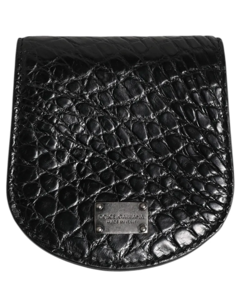 Dolce & Gabbana Schwarze exotische Leder-Münz-Kondom-Etui-Halter Tasche Geldbörse Schwarz