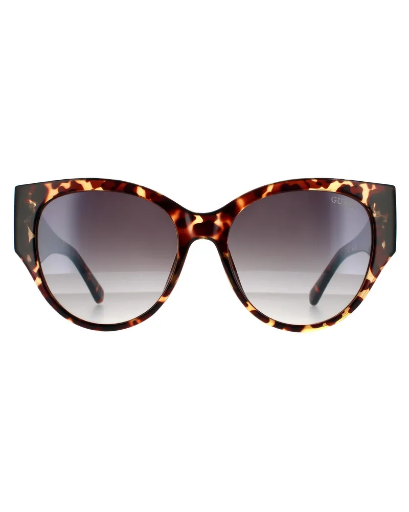 Guess Cat Eye Womens Dark Havana Smoke Mirror Sonnenbrille Braun