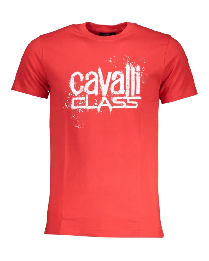 Roberto Cavalli Farbkleks-Logo Rotes T-Shirt Rot