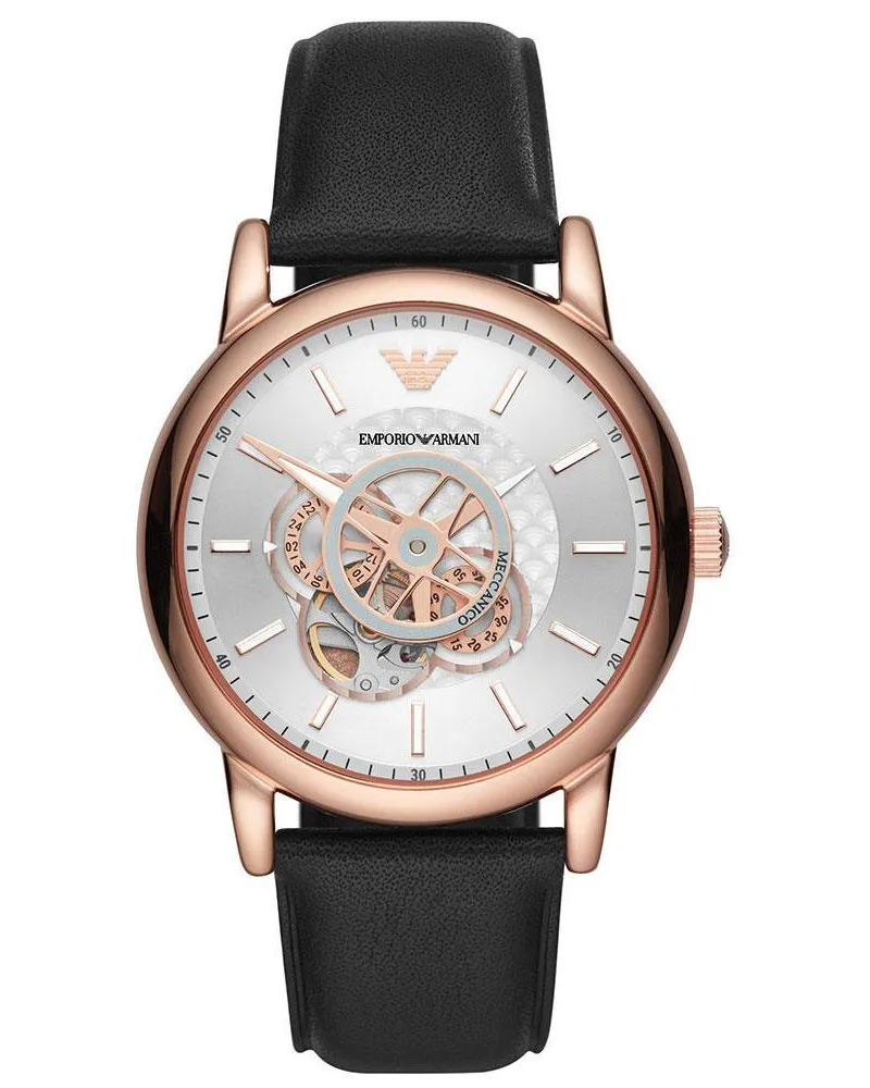 Emporio Armani AR60013 Automatische Herrenuhr aus schwarzem Leder Schwarz