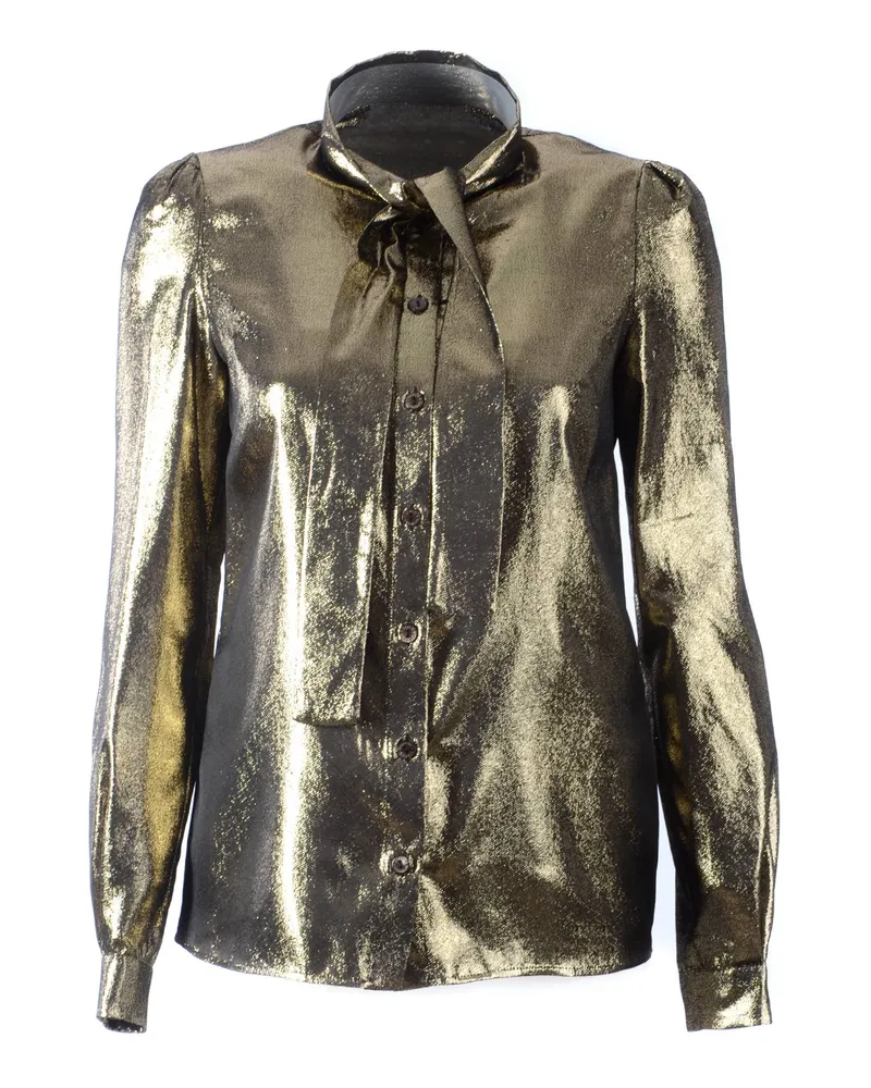 Dolce & Gabbana Damen Bluse mit langen Ärmeln und Schleife Gold