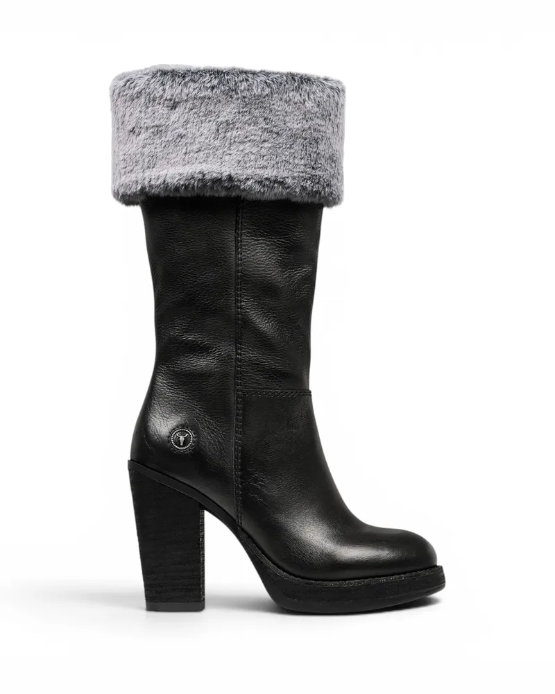 WINDSOR SMITH Windsorsmith Damen-Schwarze Leder-Fellstiefel mit hohem Absatz für Damen bis zur Mitte der Wade – Lovestruck Schwarz