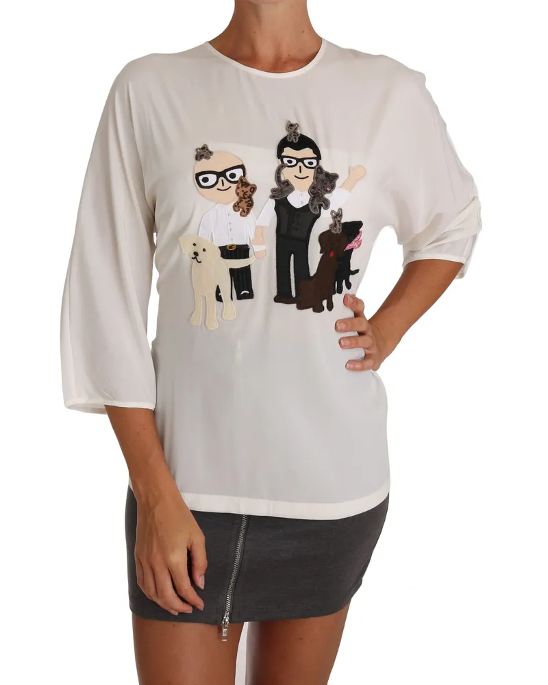 Dolce & Gabbana Seidenbluse mit Applikationen Elfenbein