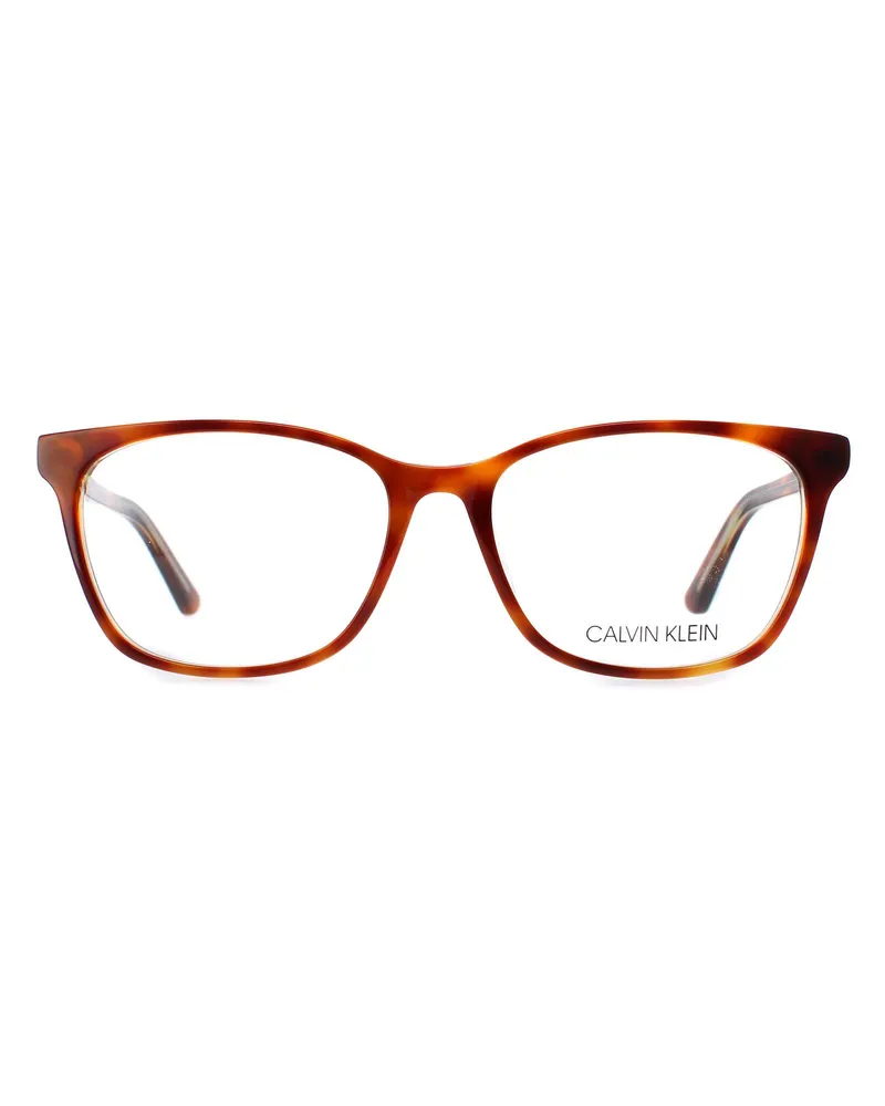 Calvin Klein Rectangle Unisex-Brille in brauner Schildpattfarbe Braun