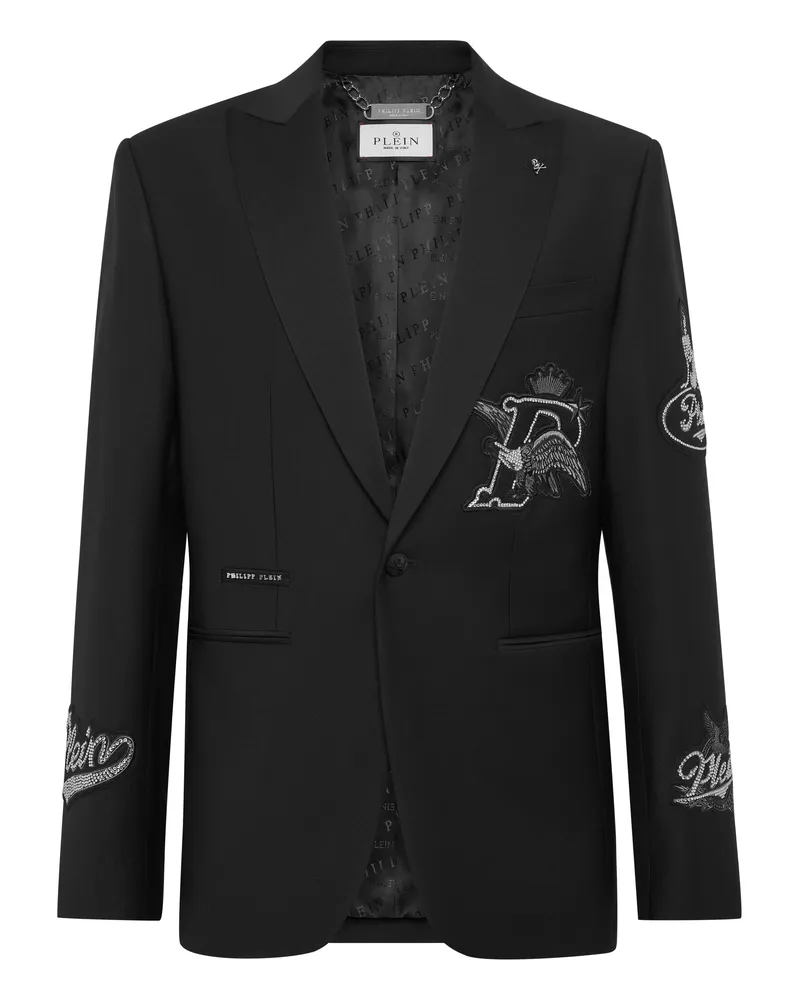 Philipp Plein Straight Regular Fit Blazer mit Beer-Patches - Schwarz Schwarz