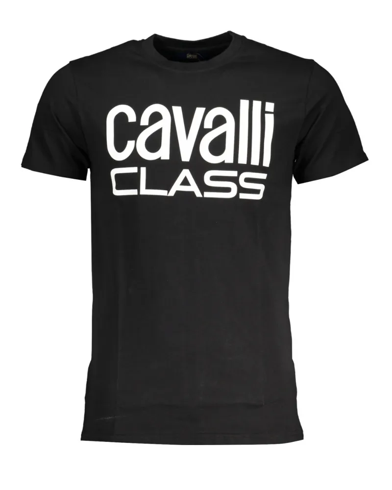 Roberto Cavalli Bold Weißes Logo Schwarzes T-Shirt Schwarz