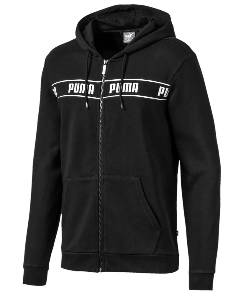 Puma Herren verstärkte Hoodie Zip Up Logo Track Jacke Schwarz 580439 01 Schwarz