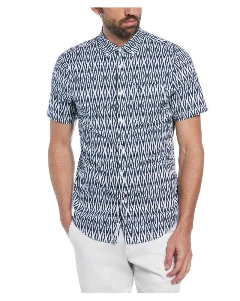 Original Penguin Hemd für Herren, Regulär, kurzärmlig (Meeresblau Marineblau