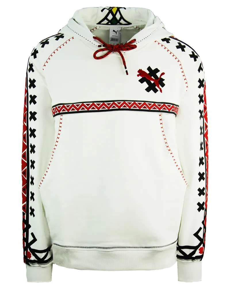 Puma x Jahnkoy Graphic Pullover Langarmweiß weißer Herren Hoodie 596680 02 Weiß