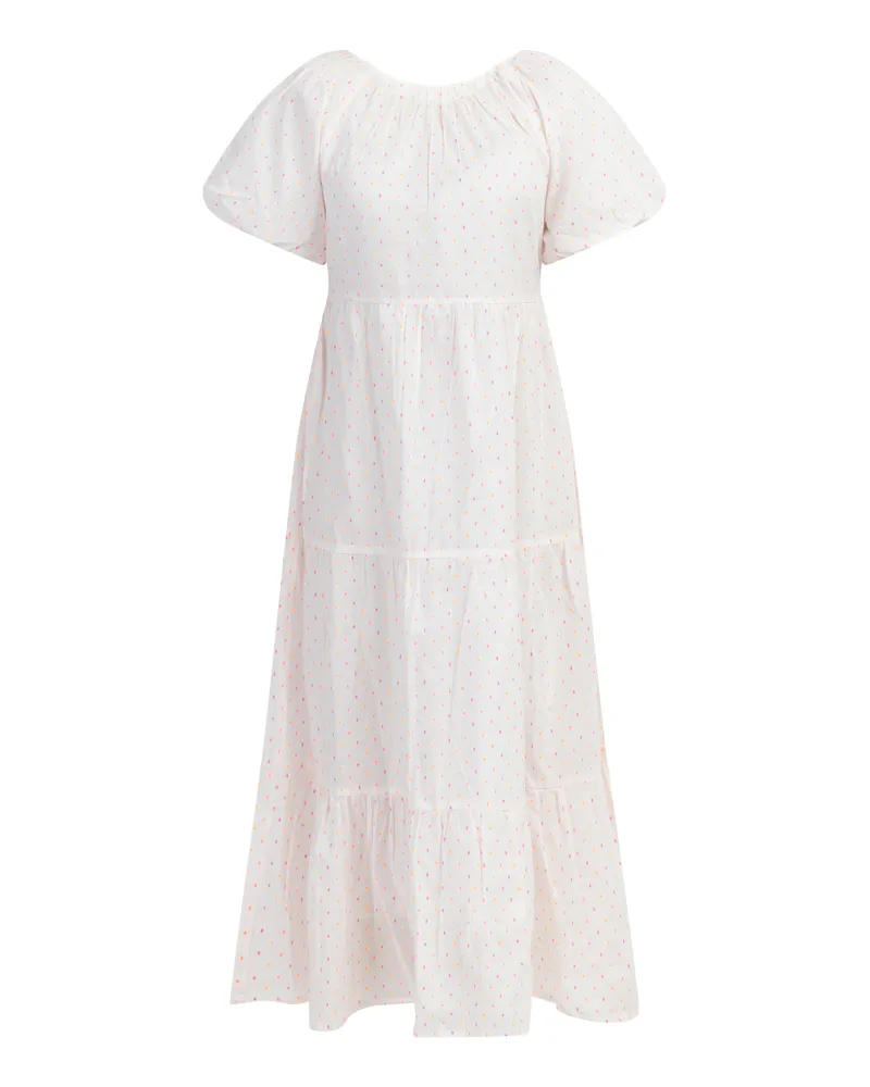 My Mo Maxikleid Damen Weiss Pinkorange Punkte Weiß