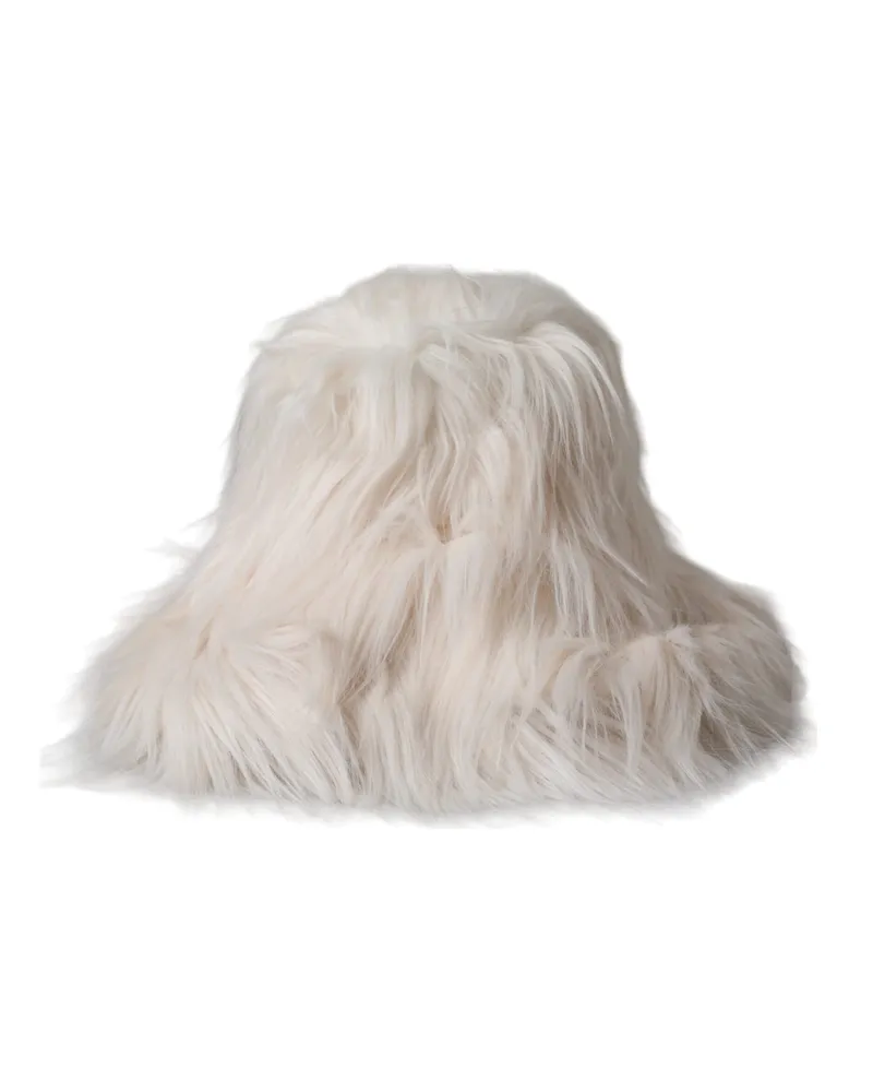 Dolce & Gabbana Off White Acrylfell Damen Bucket Hat Weiß