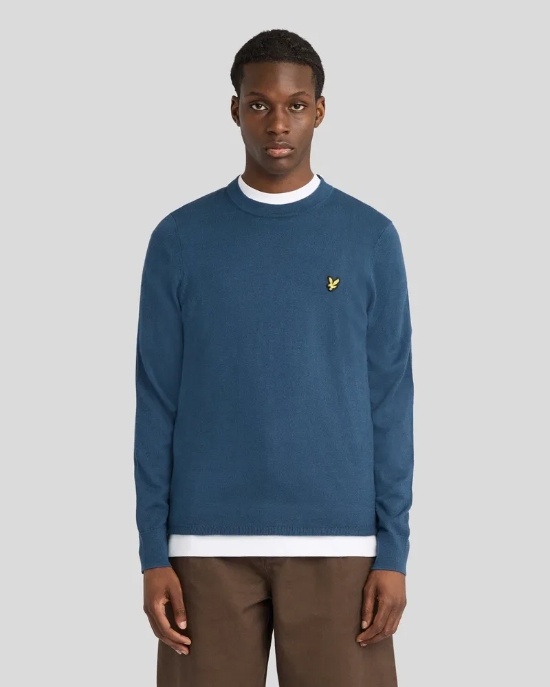 Lyle & Scott Baumwoll-Merinowolle-Rundhalspullover Blau