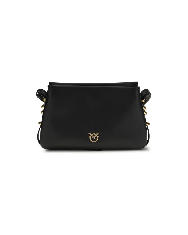 Pinko Schwarze Kalbsleder Bos Taurus Schultertasche Schwarz