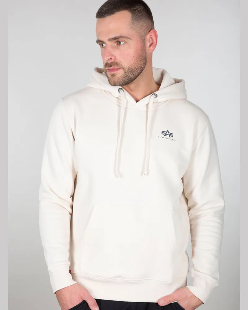 Alpha Industries Basic Hoodie Kleines Logo Jet Stream Weiß Ecru