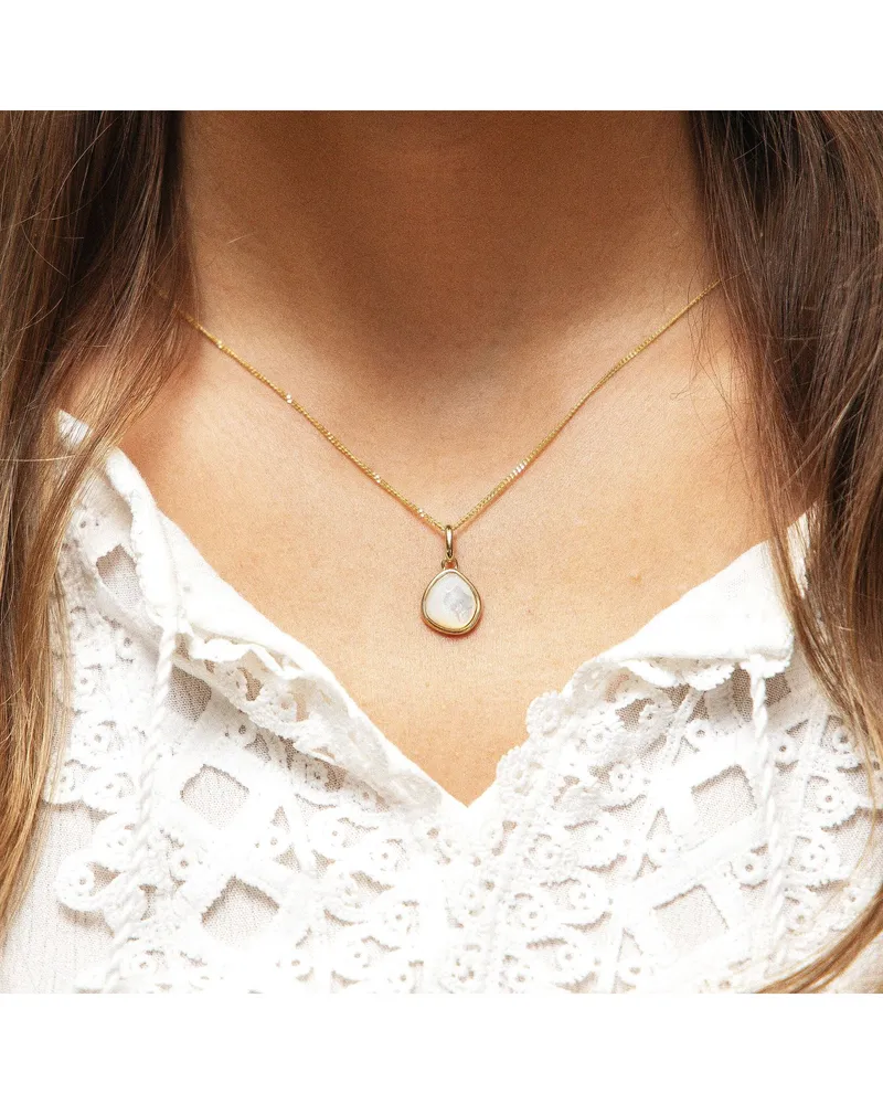 ZEEme Gemstones Halskette Silber 925 vergoldet 45cm lang mit weißem Perlmutt Gold