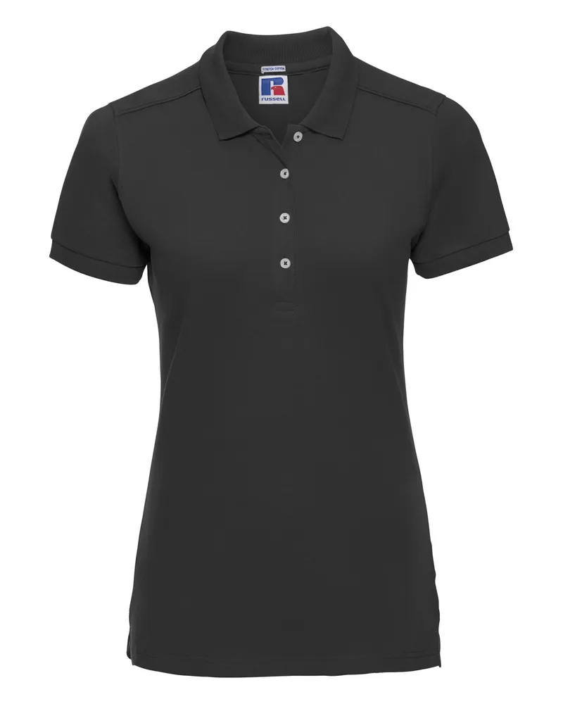 Russell Athletic Russell Damen Stretch Polo-Shirt, Kurzarm (Schwarz Schwarz