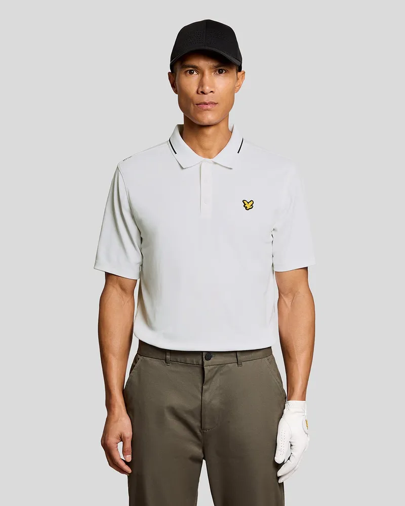 Lyle & Scott Golf 1874 Polohemd aus Tech-Material mit Kontraststreifen Weiß