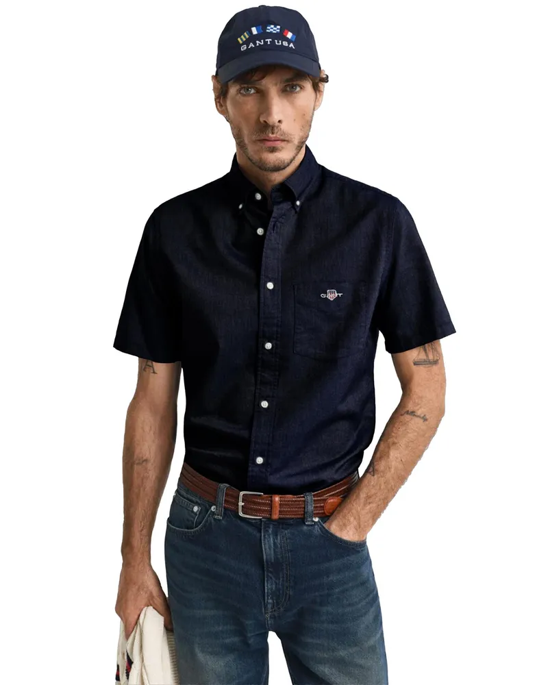 Gant Mens Regular Kurzarm Oxford Hemd Marineblau