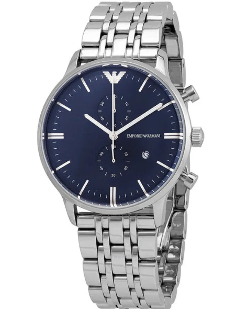 Emporio Armani AR80013 Blaues Zifferblatt Chronograph Herrenuhr Silber