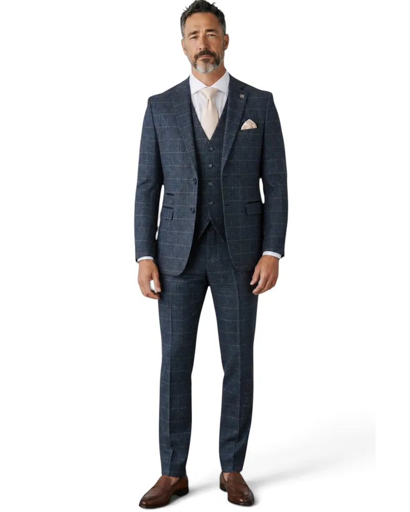 Paul Andrew Dreiteiliger Tweedanzug aus Wollmischung, Modell Harris, Herren - Marineblau Marineblau