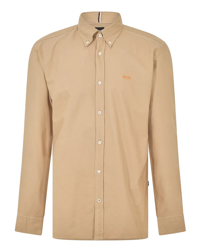 HUGO BOSS Button-Down-Hemd für Herren, Langärmlig (Hellbeige Beige