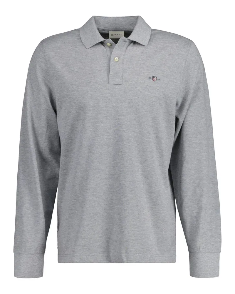 Gant Regular Shield Longsleeve Pique Rugger Poloshirt Grau