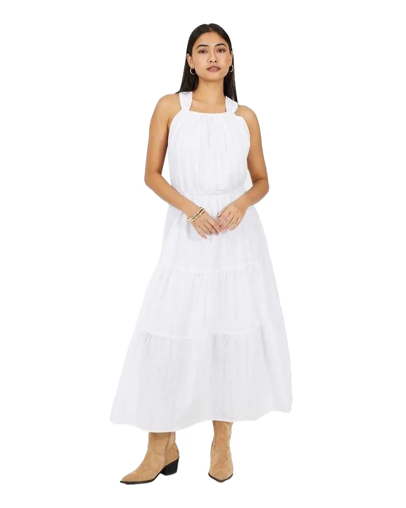Brave Soul Midikleid für Damen, Neckholder, Ärmellos (Weiß Weiß