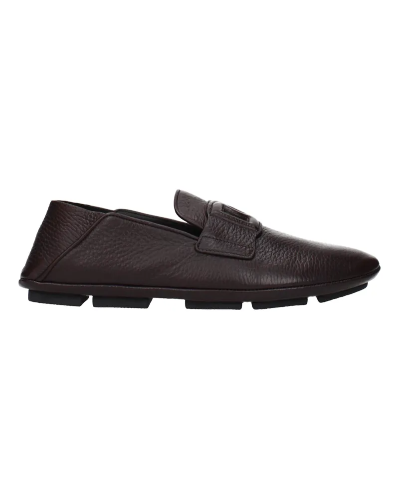 Dolce & Gabbana Braune Leder Slipper Braun