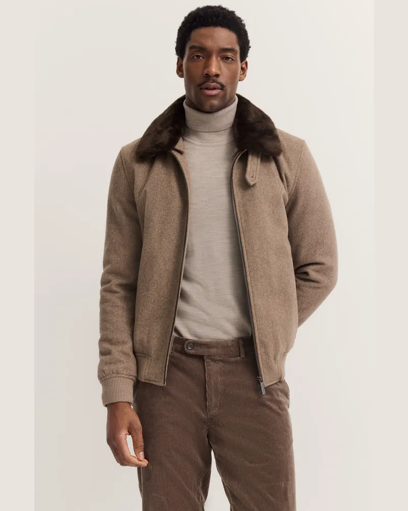 Bugatti Herren Woll-Blouson mit abnehmbarem Kunstfellkragen Beige