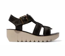 Damen YUDD236FLY Schwarze Mousse Ledersandalen Espadrille Plateau Wedges