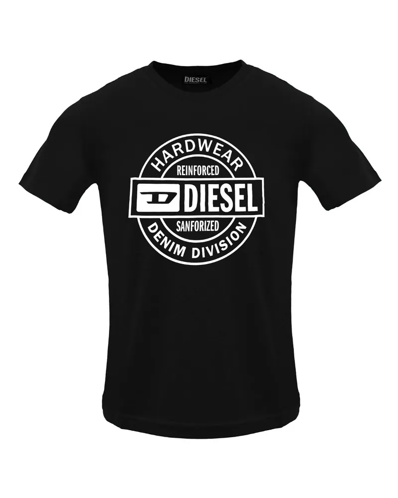 Diesel T‑Shirt mit kreisförmigem Metalllogo - Schwarz Schwarz