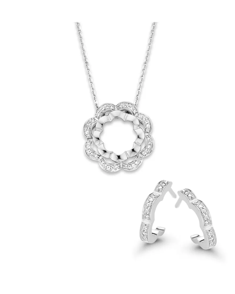 Orphelia Onyx' Damen 925 Sterling Silber Set: Kettenanhänger + Ohrringe - Silber SET-7127 Silber