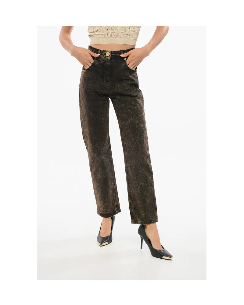 Balmain Straight Fit Jeans mit Acid-Wash-Effekt, 18 cm, in Braun, Schwarz Schwarz